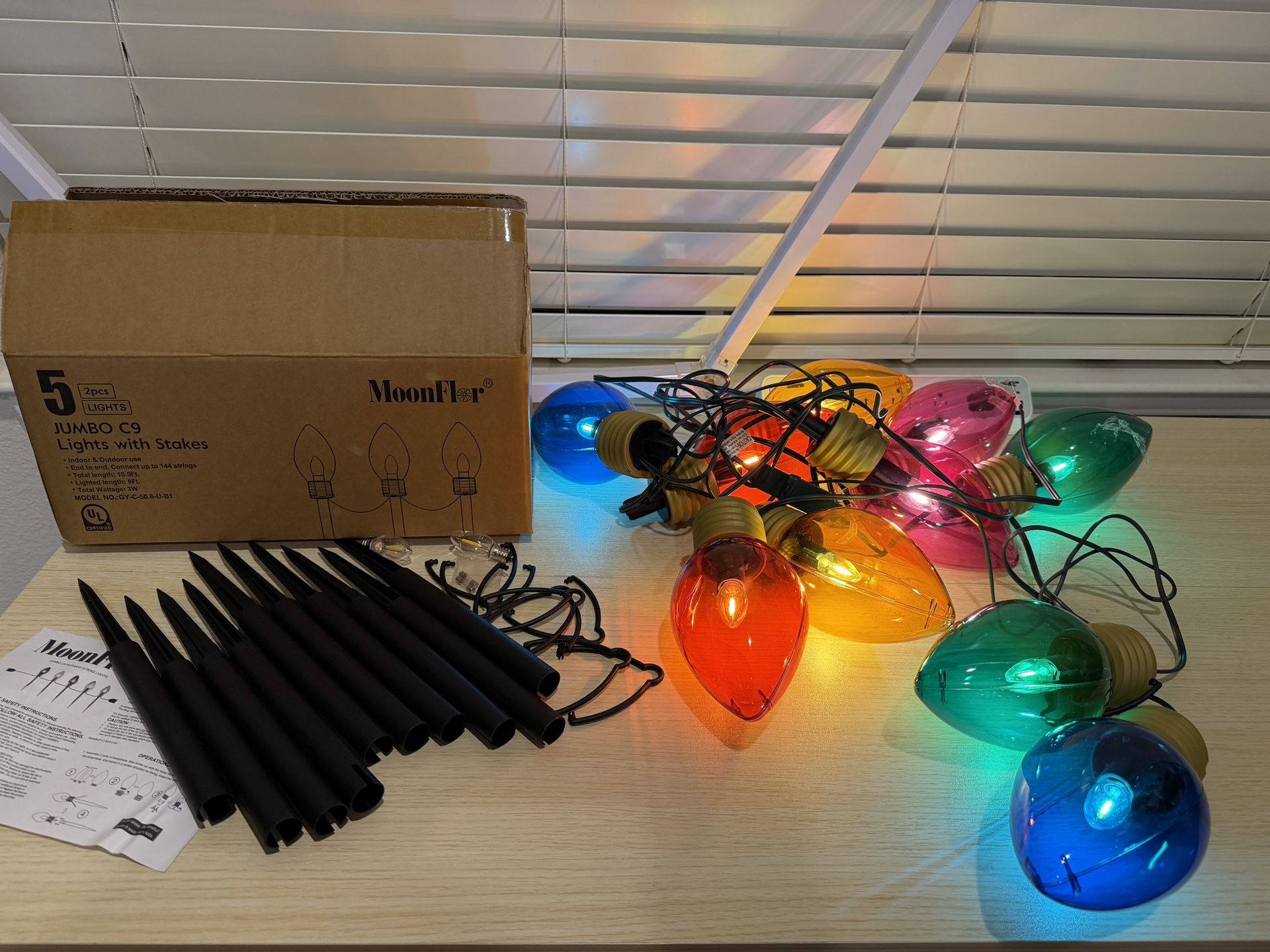 Brand New Jumbo C9 Christmas Pathway Lights Outdoor - 2 Pack Total 17 Feet 10 LED C9 Walkway Lights, Multicolor Jumbo Light Christmas Bulb SKU265-S1