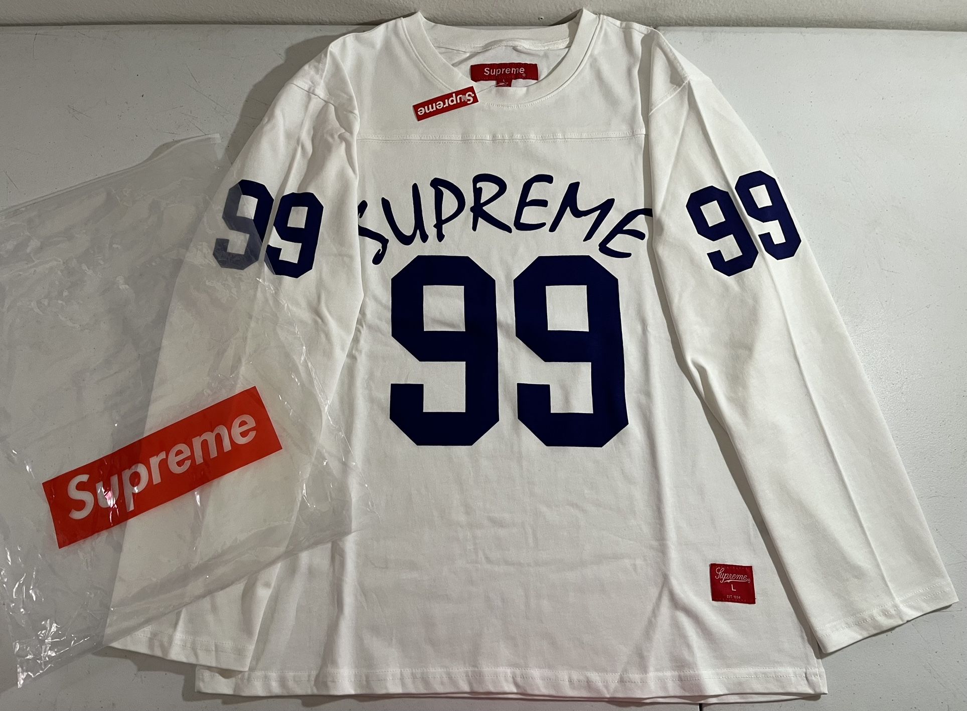 Supreme White&Blue 99 FootBall Long Sleeve Size L