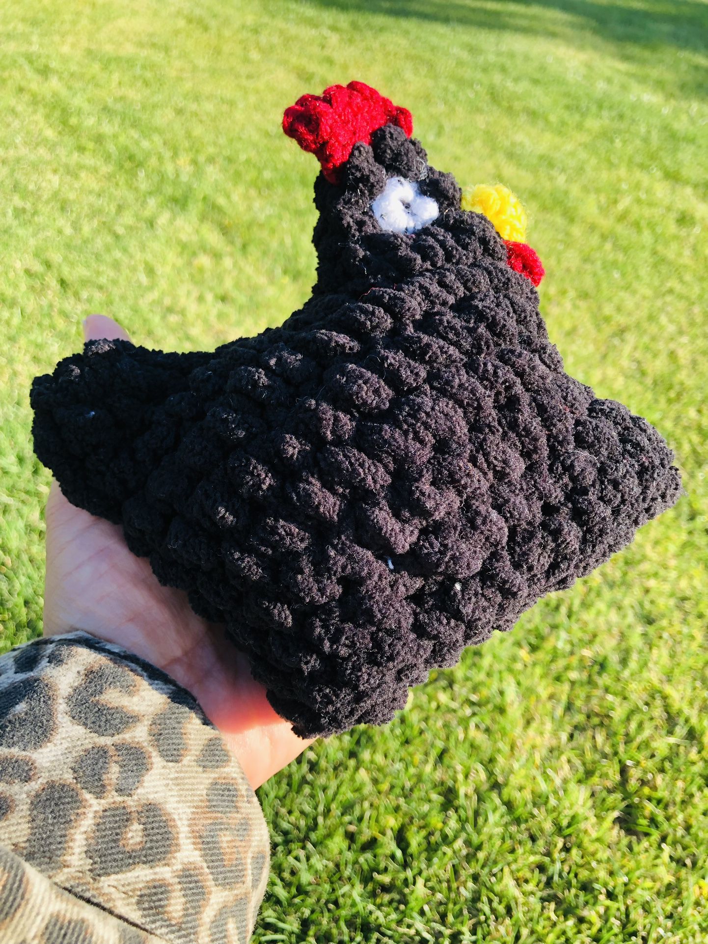 Medium Handmade Crochet Black Chicken Stuffed Animal 