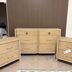Lark Manor Ioachim 3-Piece Nightstands and Dresser Set Light Wood