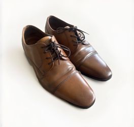 Aldo Men's Brown Leather Lace Up Almond Toe Dress Shoes - Size US 10.5
