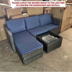4 Pcs Patio Rattan Sofa Set w/ Cushions & Storage Table - Blue