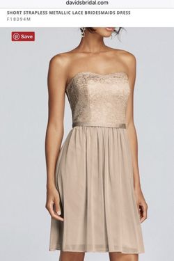 Short Strapless Metallic Lace Bridesmaids Dress