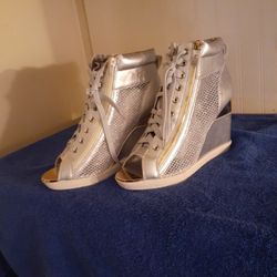 Brand New Women's Size11 Silver & Gold Wedges In The Box