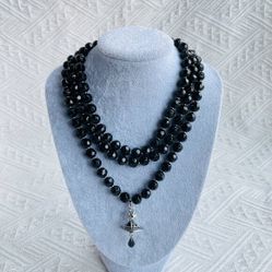 Vivienne Westwood Black Drop Pearl Necklace In Silver