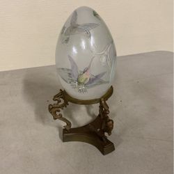 Antique Chinese Glass Egg Painted Inside Hummingbird 