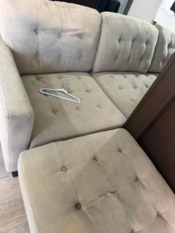 Beige Tufted Fabric Sofa with Ottoman