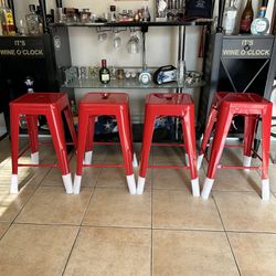 24” Inches Metal Bar Stools Set Of 4 Color: Red