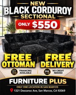 🔥 AMAZING DEAL — ONLY $550! 🔥  Bring comfort and modern style into your home with this beautiful NEW BLACK CORDUROY SECTIONAL!  ✅ FREE OTTOMAN INCLU