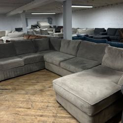 Delivery Available Maceys gray U shape sectional sofa couch