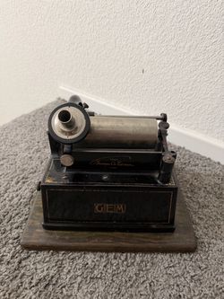 Antique Thomas Edison GEM Cylinder Phonograph w/ Case, Horn & Edison Records – As Is