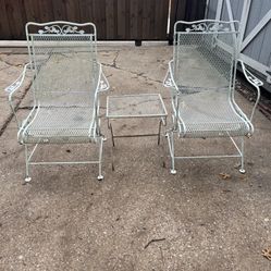 Wrought Iron Small Table with 2 Rocker Chairs 