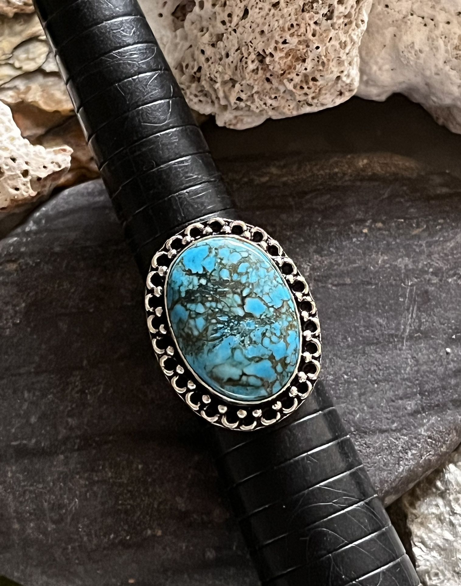 Natural Turquoise 925 Silver Ring Sz 8. #48604