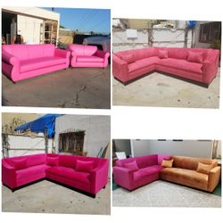 BRAND NEW 7x9ft SECTIONAL COUCHES  Pink Leather, Dusty Rosa, Velvet PINK  And Velvet PINK And ORANGE FABRIC SECTIONAL Couch  / Sectional COUCHES 