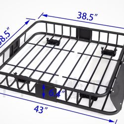 220 Lbs Universal Black Steel Cargo Carrier Roof Rack Basket Cross Bar SUV -HTT