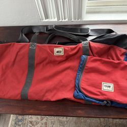 Vtg REI Colorblock Duffel Bag Black Red Blue Canvas and Packable Pouch Travel Gym Bag 1990s