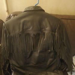 Black Leather Women's Motorcycle Jacket With Fridges