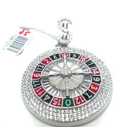 925 Sterling Silver CZ Roulette Wheel Pendant 24.00g 198101