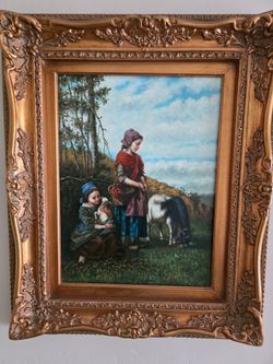 Vintage Oil Painting Art in an Ornate Gold Frame