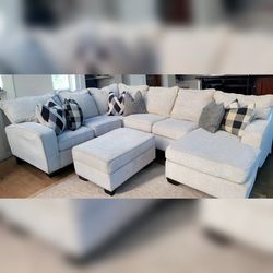 Cloth Sectional with Chaise and Storage Ottoman (DELIVERY AVAILABLE)