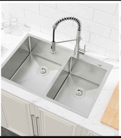 Stainless Steel Double Basin Kitchen Sink with Faucet