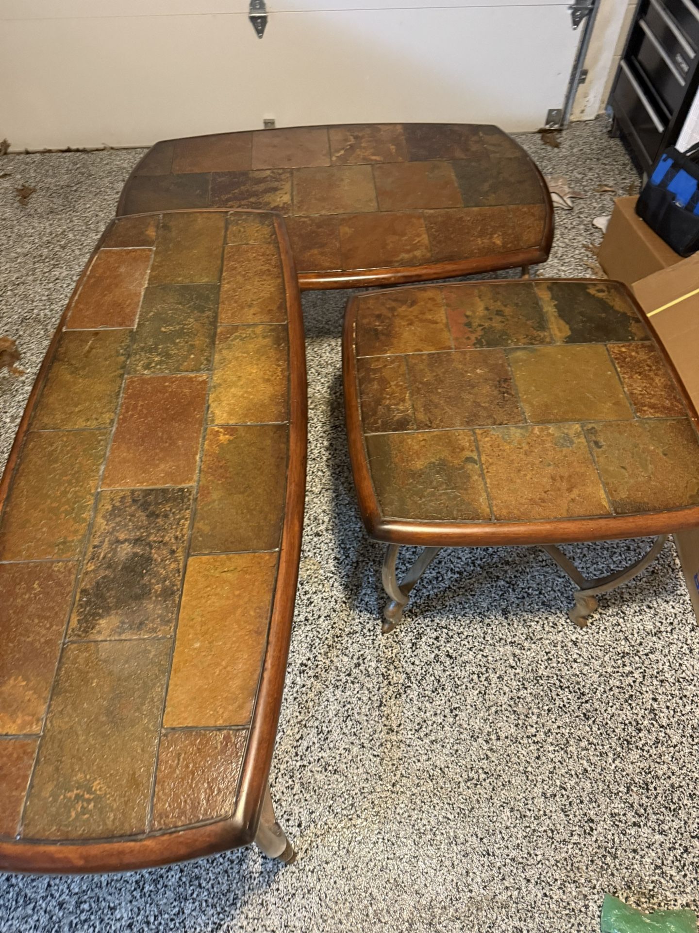Rustic Slate Tile & Wood Coffee Table, End Table, Console Table Set
