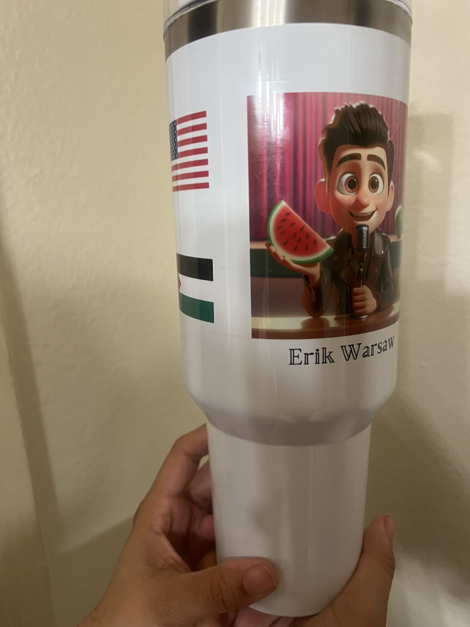 40 oz Tumbler With Handle and Straw (Glossy White) Watermelon Or Customize It