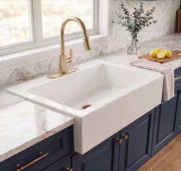 SINKOLOGY Josephine 34 in. 3-Hole Quick-Fit Farmhouse/Apron-Front Drop-In Single Bowl Crisp White Fireclay Kitchen Sink=Pal-937