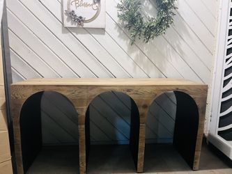 Maklaine Mid-Century Wood Black And Natural''White Oak Console Table