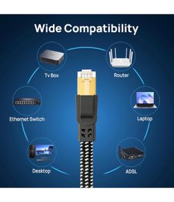 Cat 8 Ethernet Cable 25 ft, Nylon Braided High Speed Heavy Duty Cat8 Network LAN
