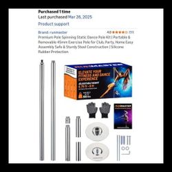 Premium Pole Spinning Static Dance Pole Kit | Portable & Removable 45mm Exercise Pole for Club, Party, Home Easy Assembly Safe & Sturdy Steel 