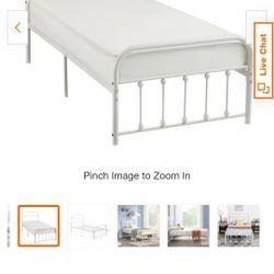 Victorian Bed Frame White, Heavy Duty Metal Bed Frame, Twin Platform Bed with Headboard，No Box 