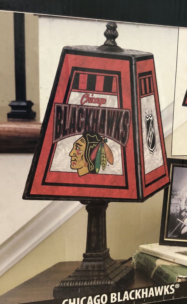 Blackhawks Glass Table Lamp Nhl Chicago Hand Painted New In Box For Blackhawks Glass Table Lamp Nhl Chicago Hand Painted New In Box
