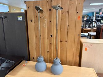 Grey Ceramic Pendant Light w/ Chrome Stem (Set of 2)