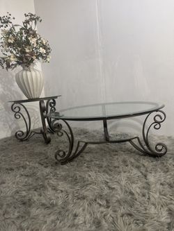 Glass, coffee table, and side table