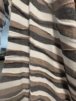 Striped (Brown/ Cream Tones) Midi  3/4 Sleeve,  Layered Front Detail Dress