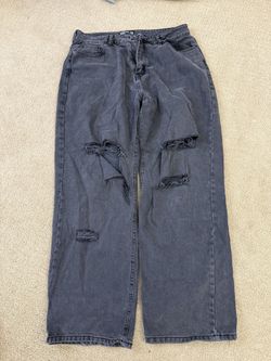 PrettyLittleThing Washed Black Baggy Ripped Low Rise Boyfriend Jeans