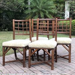 Vintage 1970s McGuire Dark Rattan Dining Chairs Set Of 4