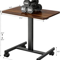 Mobile Small Standing Rolling Desk Adjustable Height, Portable Laptop Desk on Wheels