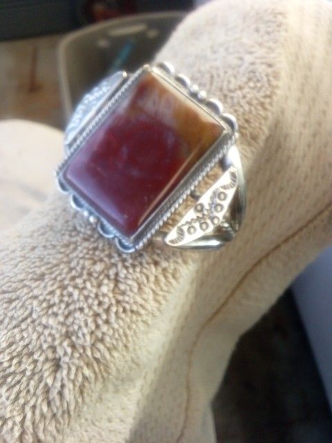 Vintage Navajo Indian Silver Petrified Wood Cuff Bracelet