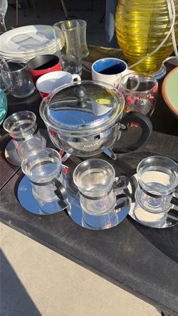 Bodum Glass Teapot with Cups and Saucers