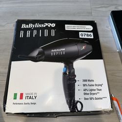 BaBylissPRO Hair Dryer, Nano Titanium Rapido 2000-Watt Blow Dryer, Hair Styling & Appliances, Black, BRAP1 NIB
