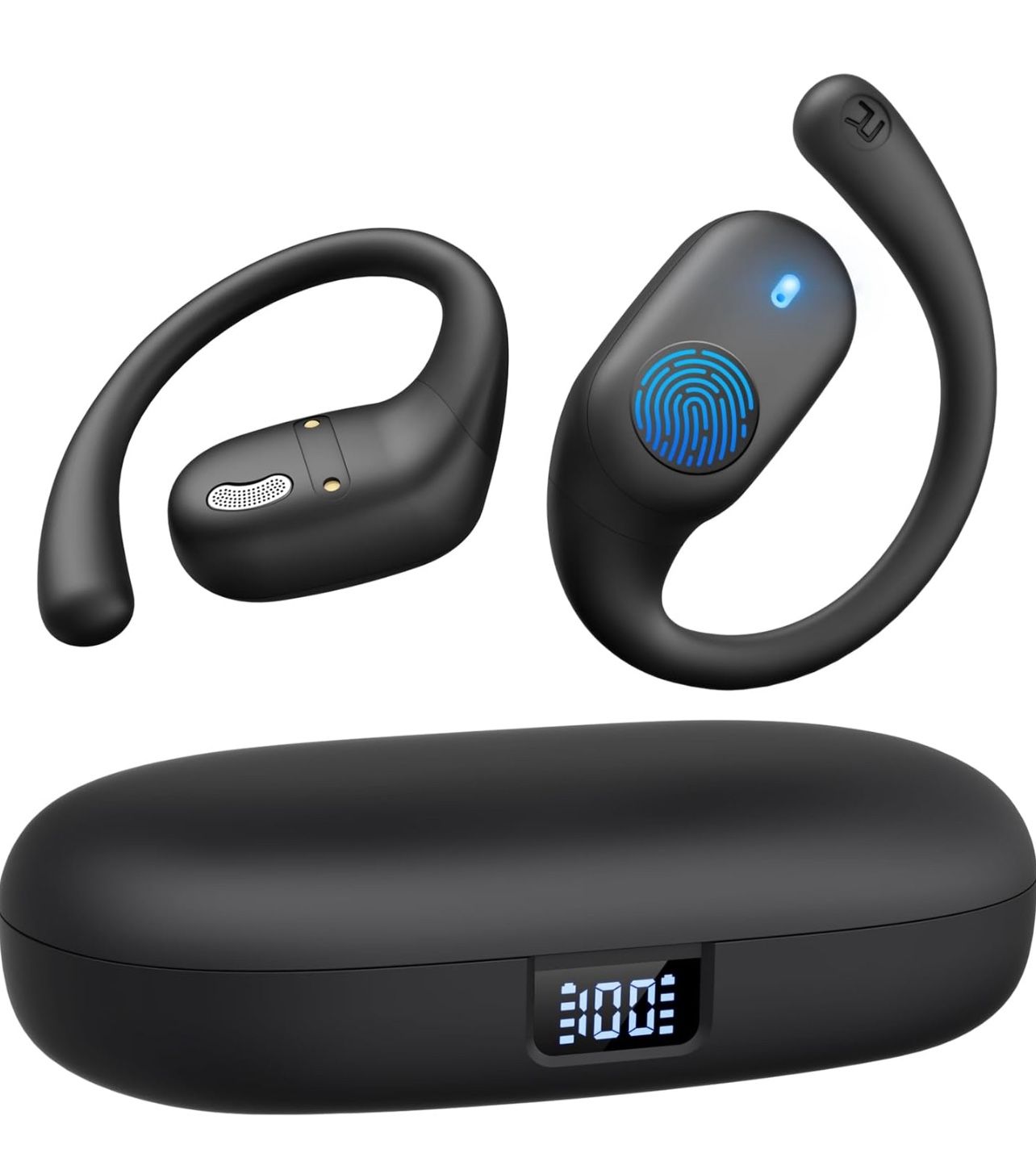 Open Ear Headphones, Bluetooth Headphones 5.3 Sports with Smart Digital Display, 36H Playtime, IP54 Waterproof, Wireless Earbuds Lightweight Design Fi