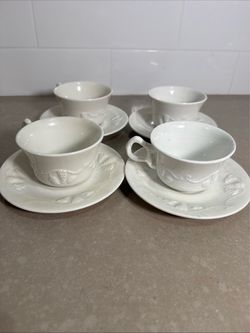 White Ceramic Cup and Saucer Set of 4