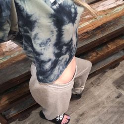 Country style barn rustic table with wheels n metal accent