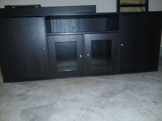 Dark Brown Wood TV Stand with Cabinet Storage