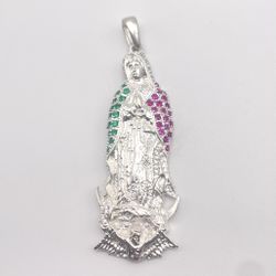 Solid 925 Sterling Silver Virgin Mary Virgen de Guadalupe Religious Pendant