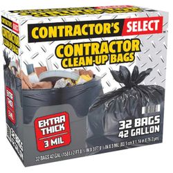 Contractor's Select Contractor Bags, Extra Thick, Black, 42 Gallon, 32-count