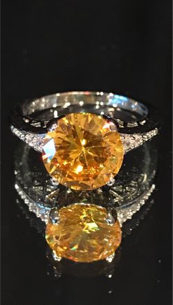 Simulated Simulated Citrine Canary Yellow Brilliant Cut Gemstone Engagement Promise Cocktail Anniversary Friendship Bridal Wedding Ring Size 8