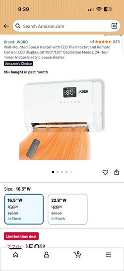 JNDRO Smart Wall Mounted Electric Space Heater PTC-SL001